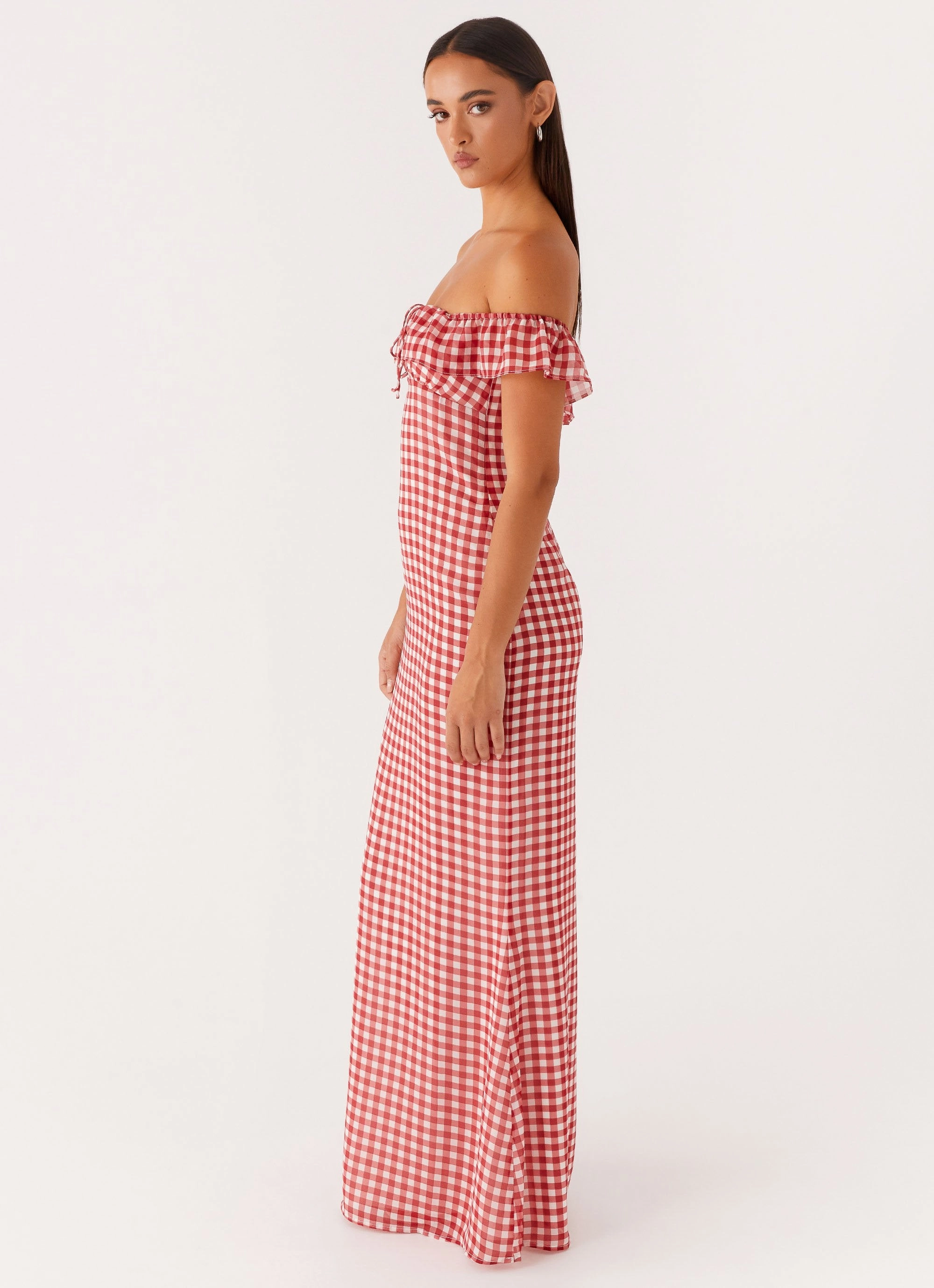 Scarlet Cherry Maxi Dress - Red Gingham Casual event dress