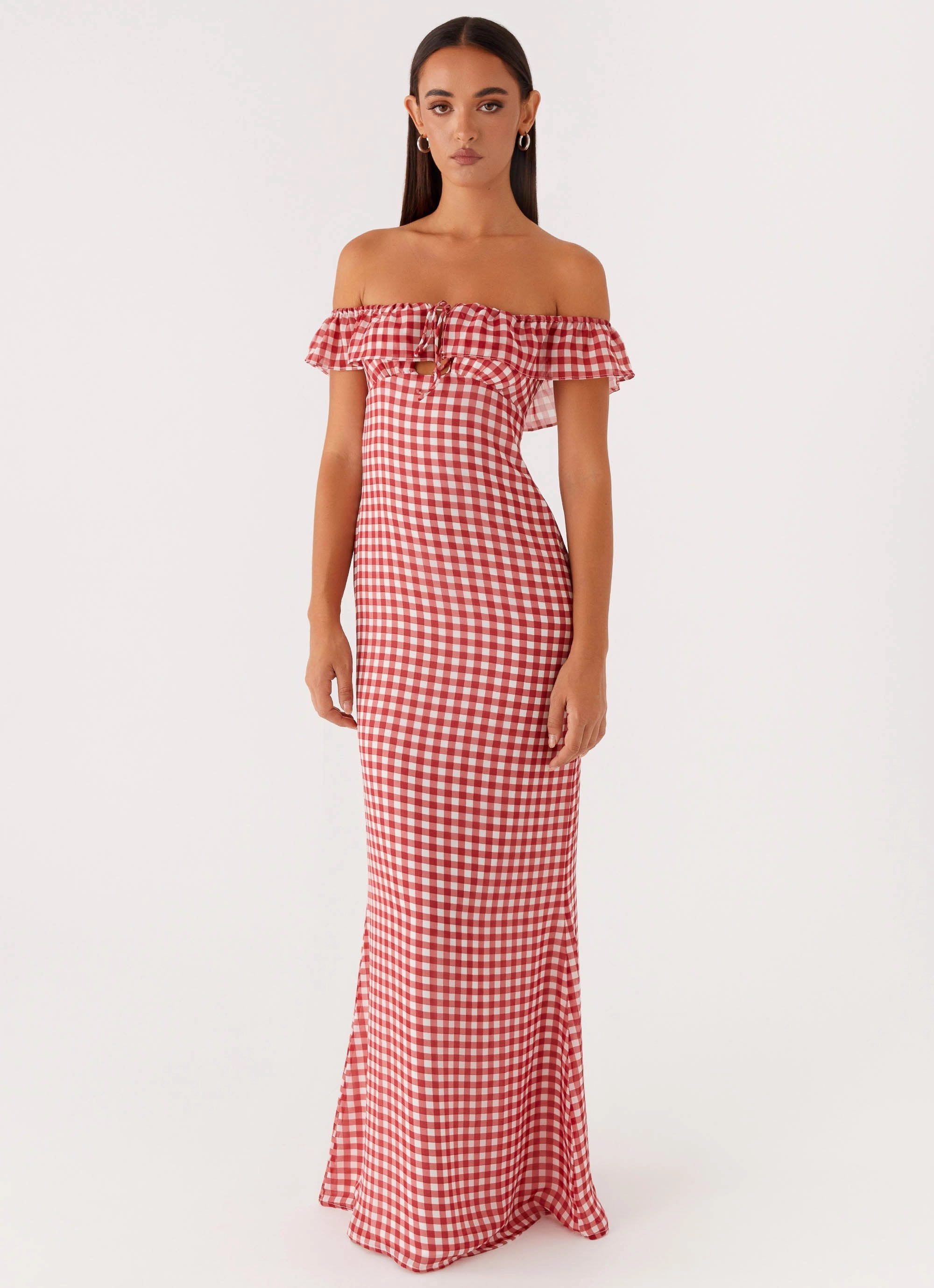 Scarlet Cherry Maxi Dress - Red Gingham Sleek Volume