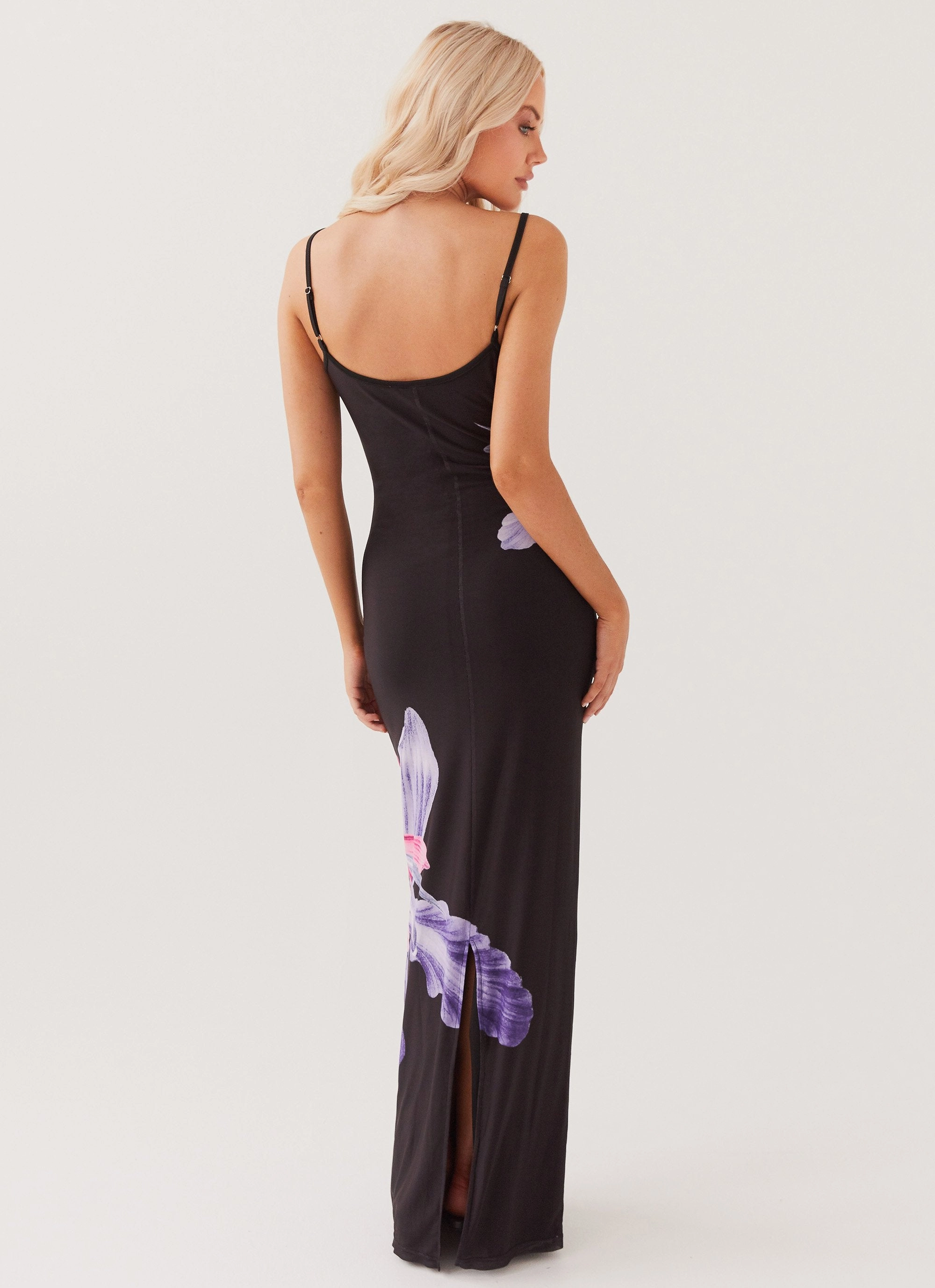Bad News Mesh Maxi Dress - Black Tulip Shiny Zip
