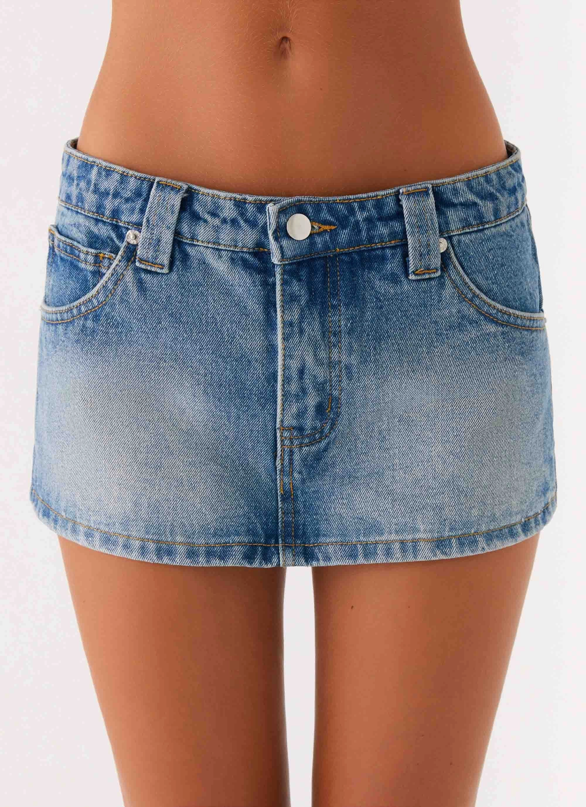 Tropics Low Rise Denim Mini Skort - Mid Wash Blue Comfort-First Athletic Flex Wear