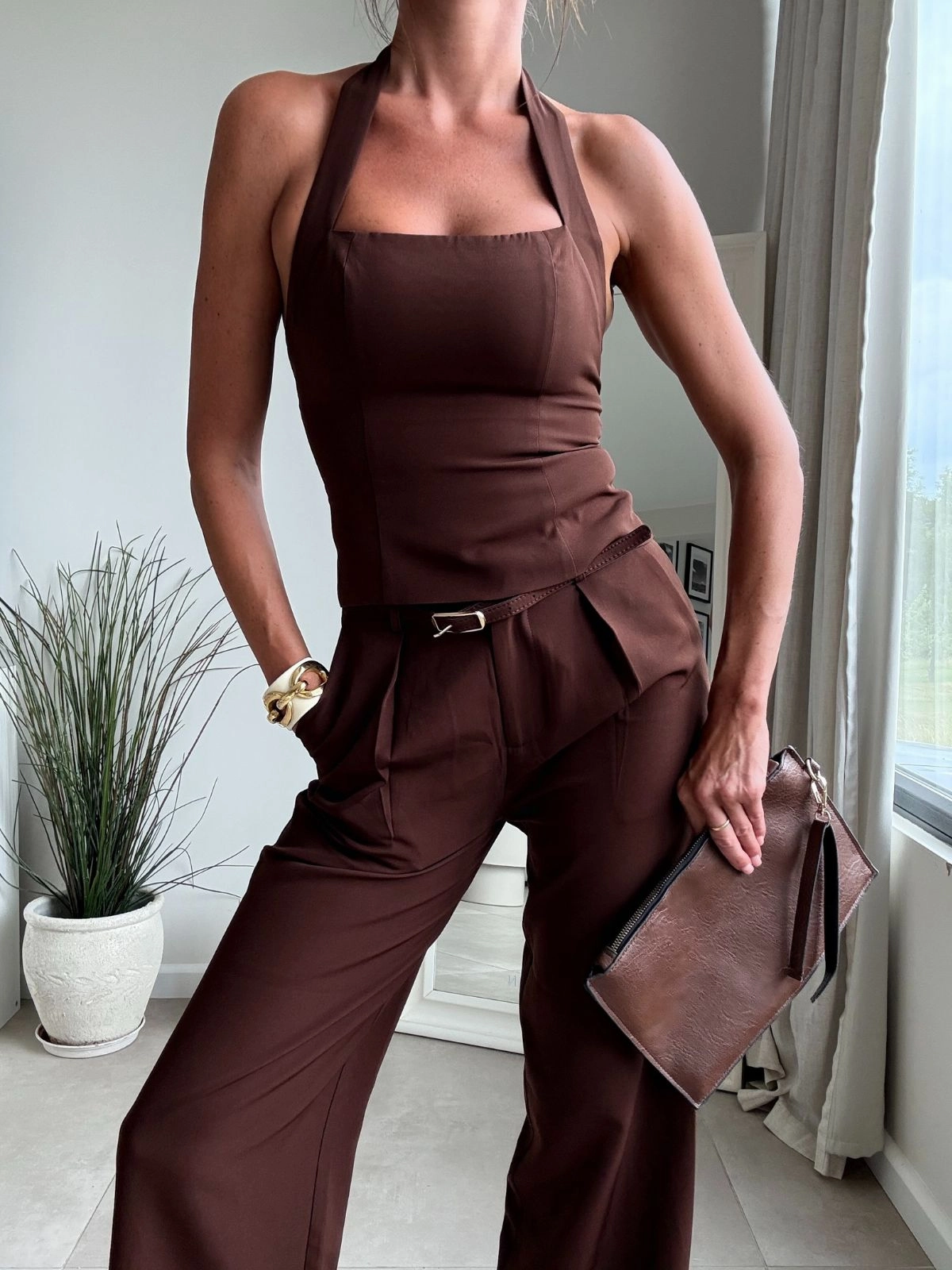 Celine Tailored Trouser Chocolate brown Trendy Cut Reflective accents