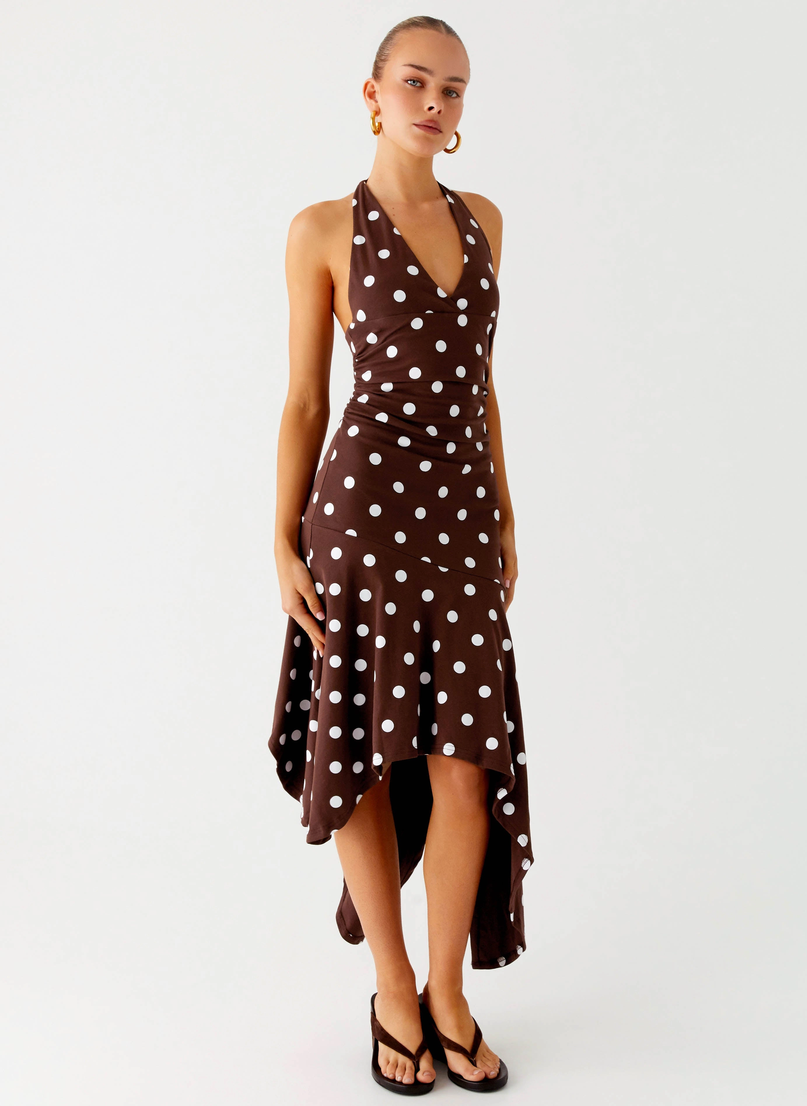 Keylani Halter Midi Dress - Chocolate Blush Glow