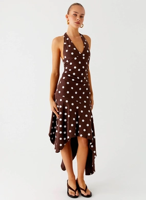 Keylani Halter Midi Dress - Chocolate Blush Glow