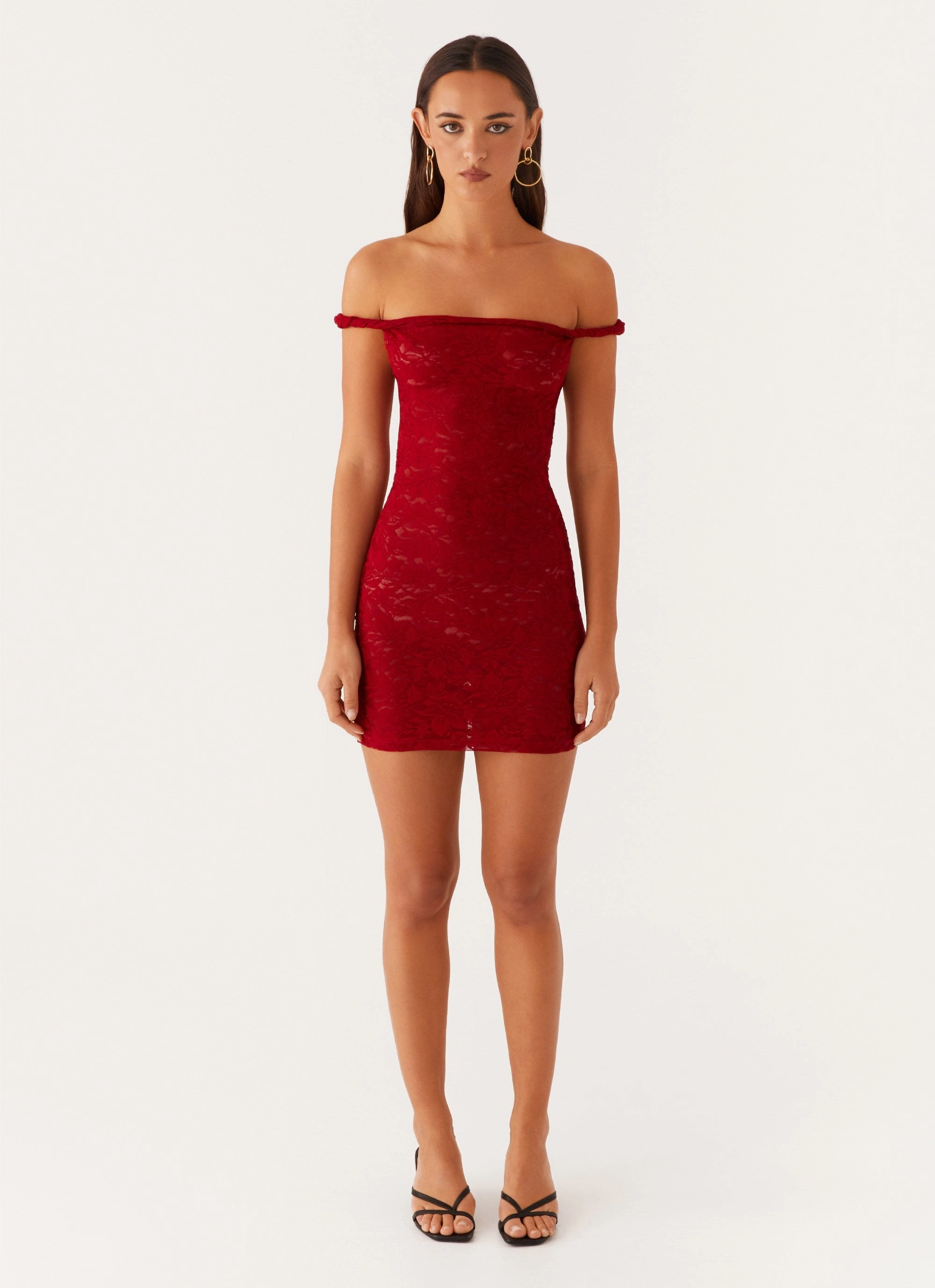 Arabella Lace Twist Shoulder Mini Dress - Red Office Friendly