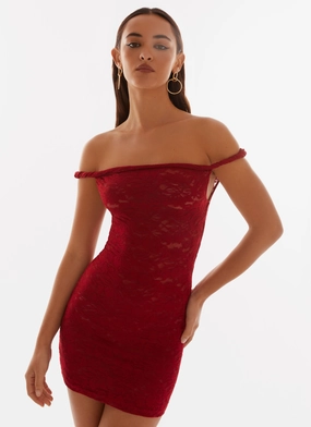 Non-Iron Linen Love Arabella Lace Twist Shoulder Mini Dress - Red