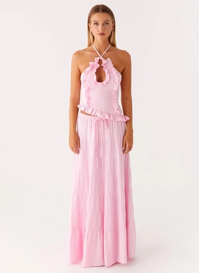 Stylish Cut Cool Touch Mariella Linen Maxi Skirt - Pink