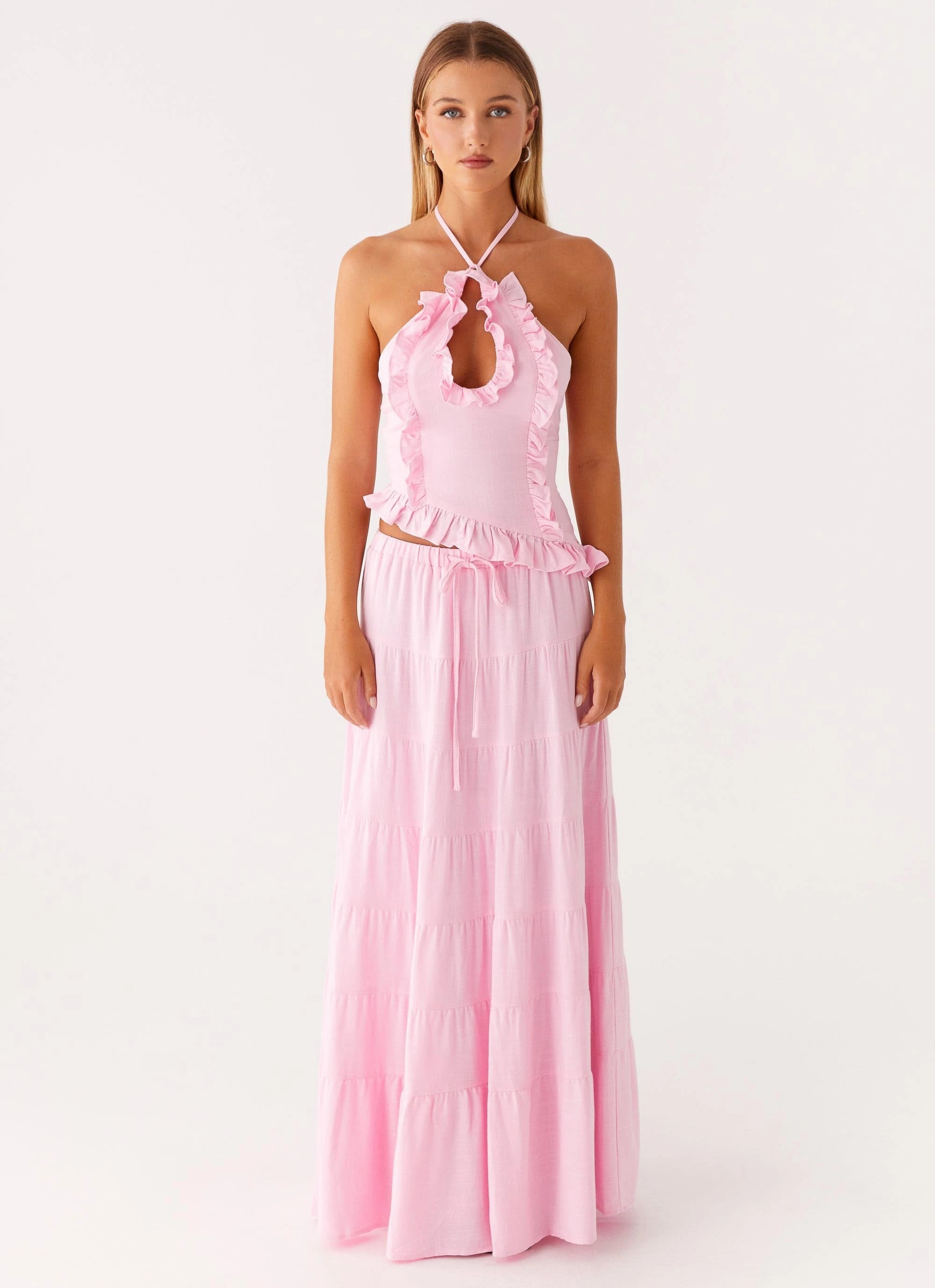 Stylish Cut Cool Touch Mariella Linen Maxi Skirt - Pink