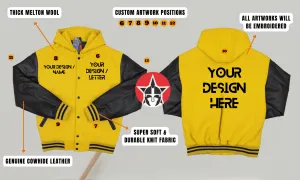 Personalized Hooded Wool and Leather Embroidered Varsity Jacket