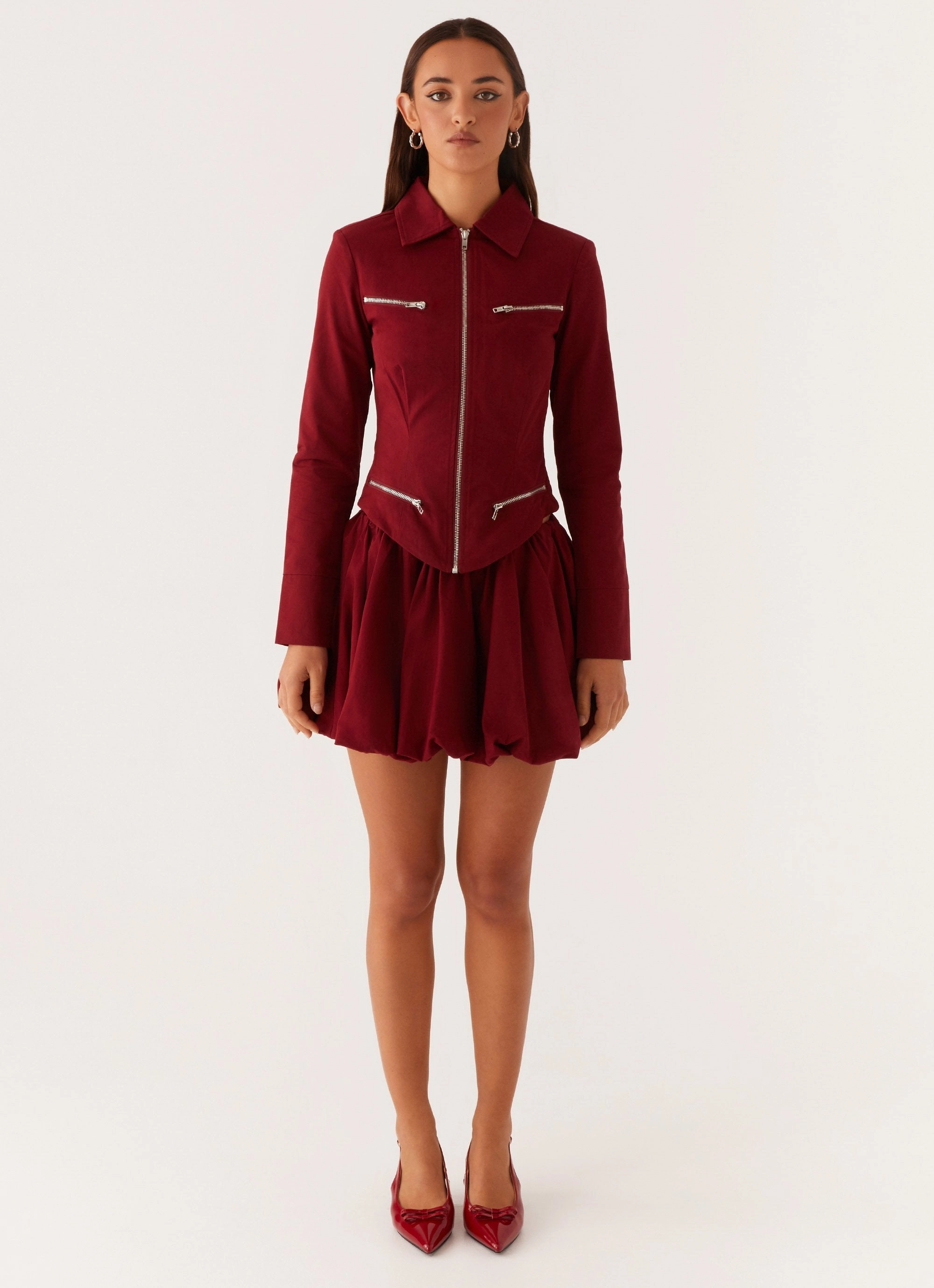 Petra Fitted Zip Top - Mulberry SoftKnit