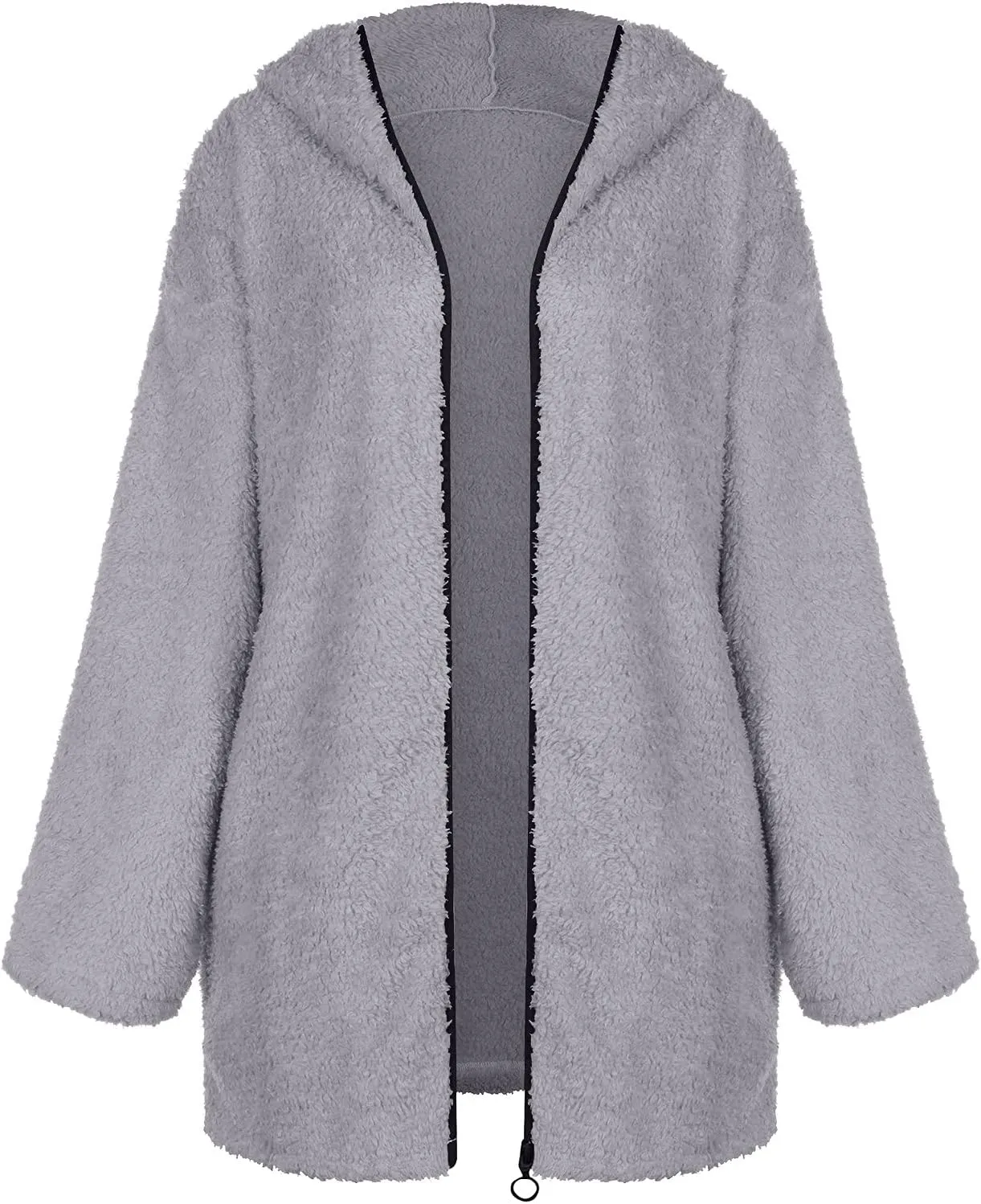 PETYCZEN Winter Coats for Women,Fuzzy Sherpa Lapel Open Front Long Cardigan Coat Fleece Lined Zip Up Hooded Jackets Outerwear