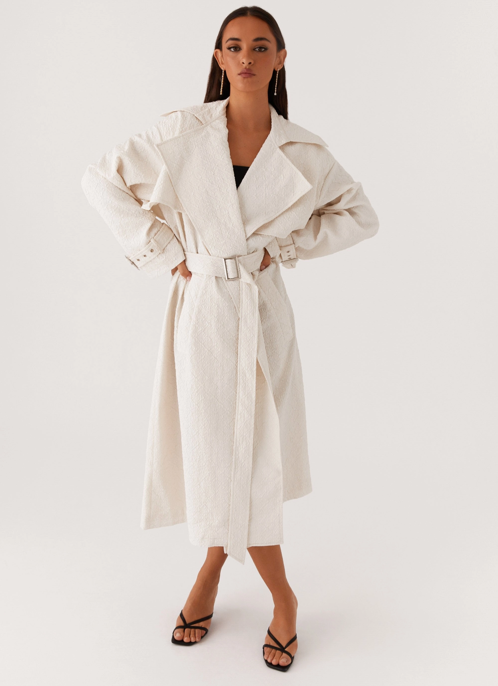 Phoenix Oversized Trench Coat - Ivory WeatherproofZipper