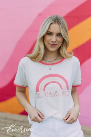 Pi Phi Pink Rainbow Ringer Tshirt