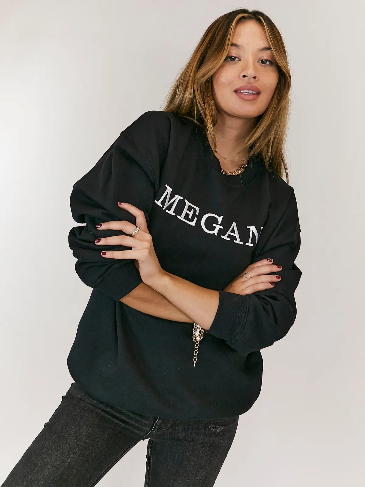 Pia Personalised Black Round Neck Sweater CrewNeck