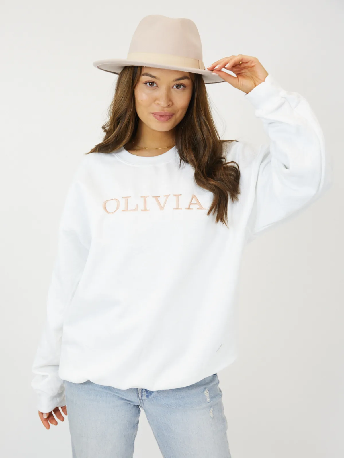 Cool Fabric Pia Personalised White Round Neck Sweater