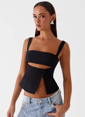 Pia Cut Out Top - Black Tagless Comfort Collar