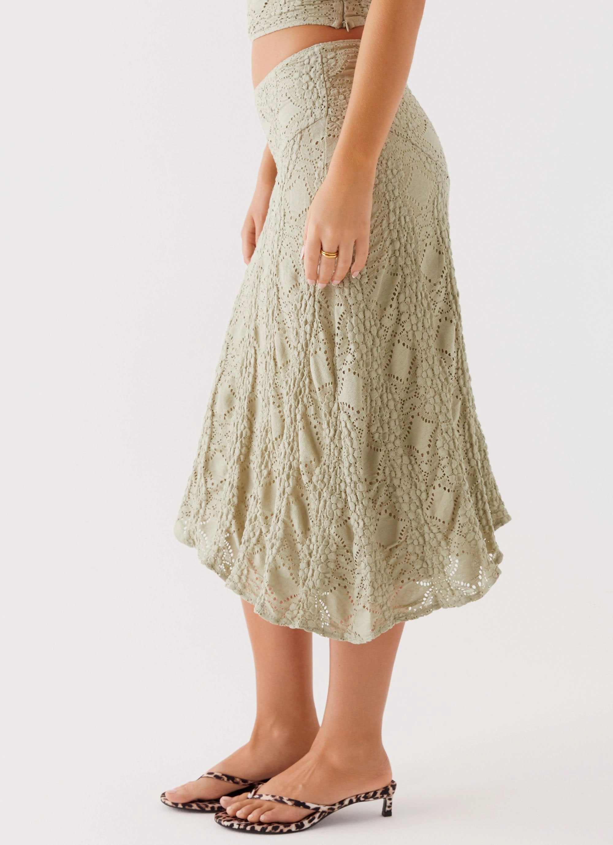 Layered Look Diamond Sky Midi Skirt - Sage