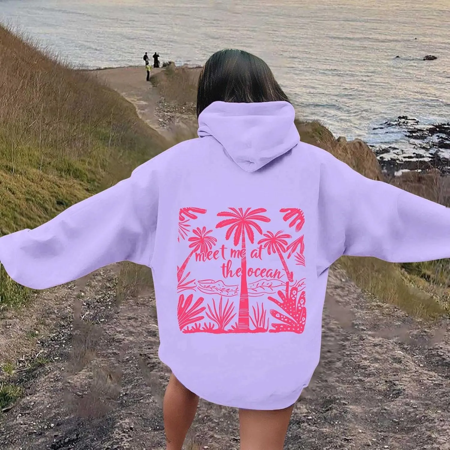 Pink Hoodie for Teen Girls Cute Preppy Clothes Women Fashion Trendy Beach Graphic Sweatshirts Hoodies