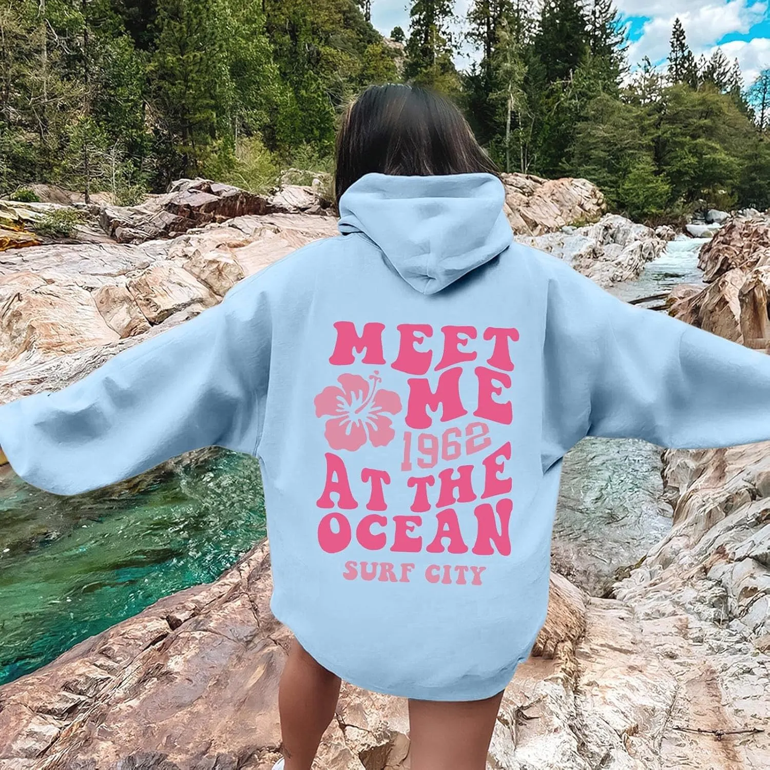 Pink Hoodie for Teen Girls Cute Preppy Clothes Women Fashion Trendy Beach Graphic Sweatshirts Hoodies