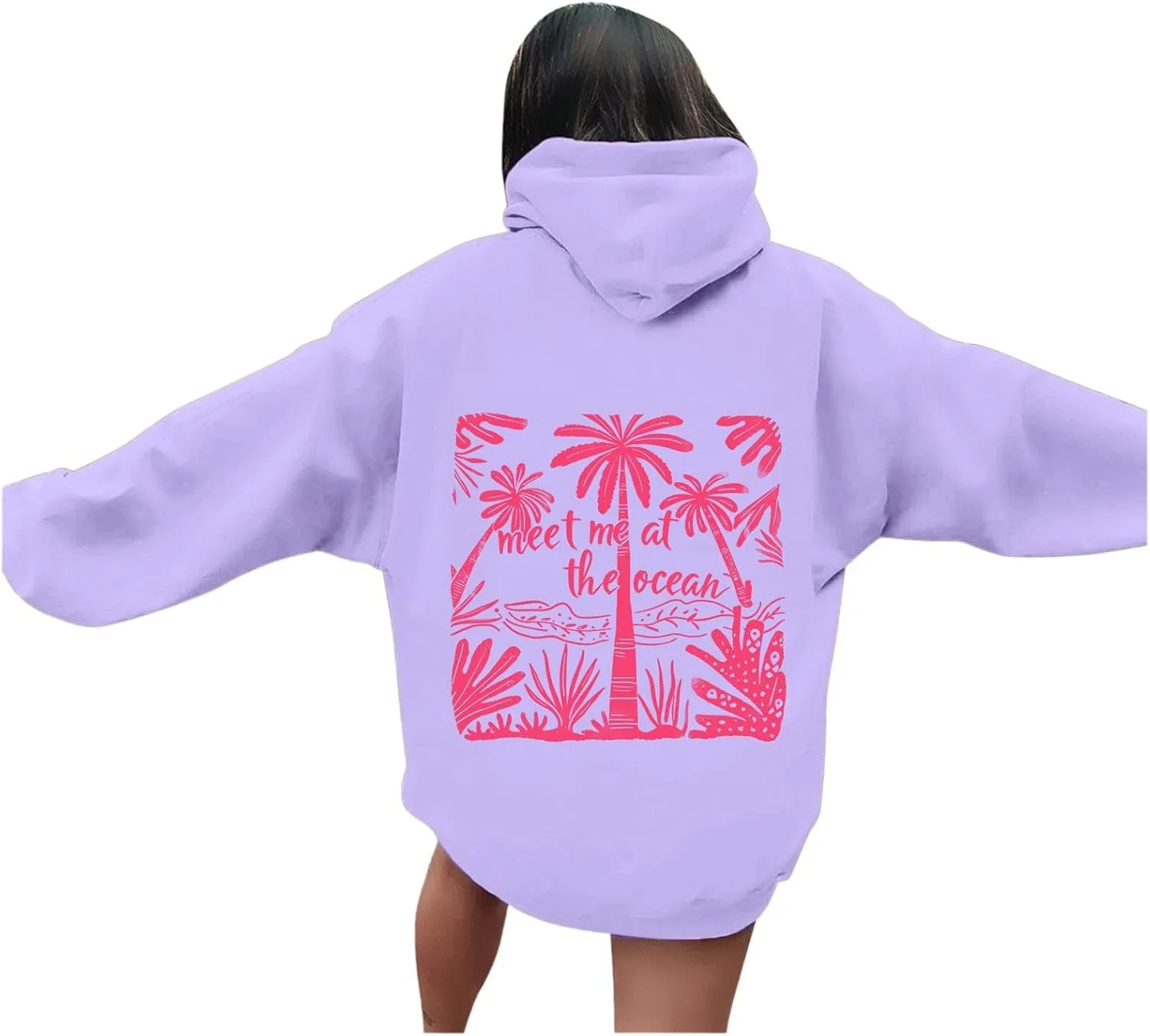 Pink Hoodie for Teen Girls Cute Preppy Clothes Women Fashion Trendy Beach Graphic Sweatshirts Hoodies