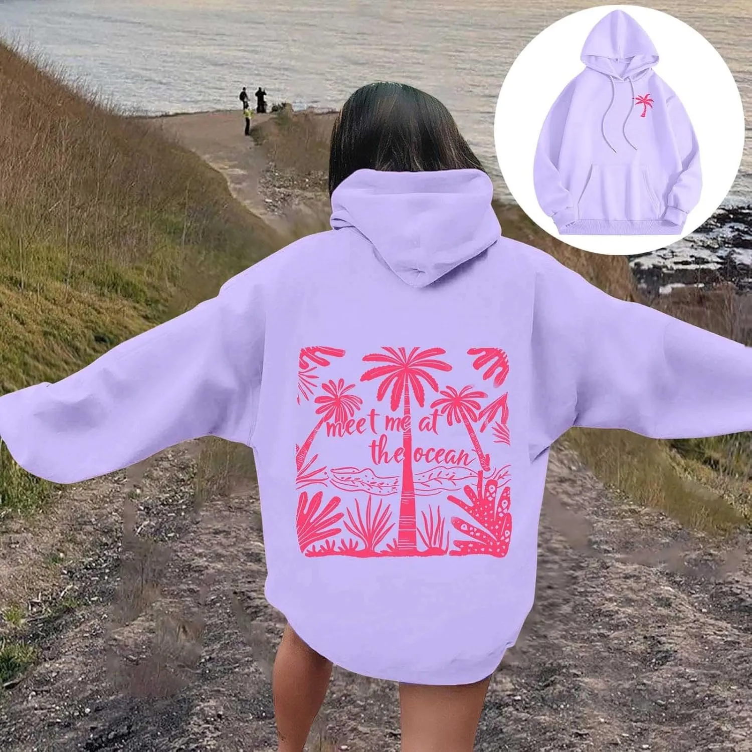 Pink Hoodie for Teen Girls Cute Preppy Clothes Women Fashion Trendy Beach Graphic Sweatshirts Hoodies