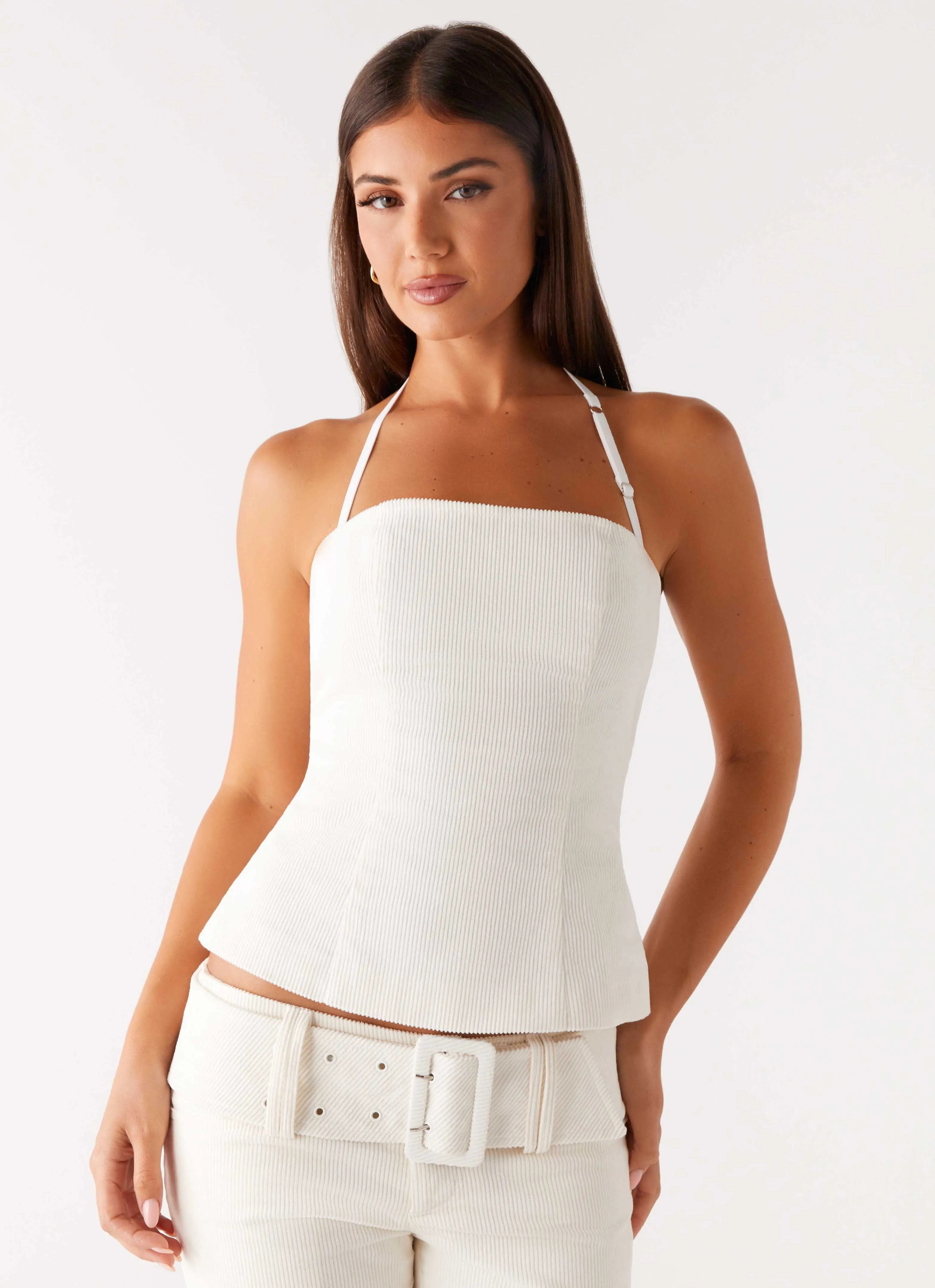 Maya Backless Top - Pearl preshrunk Fitted Blouse