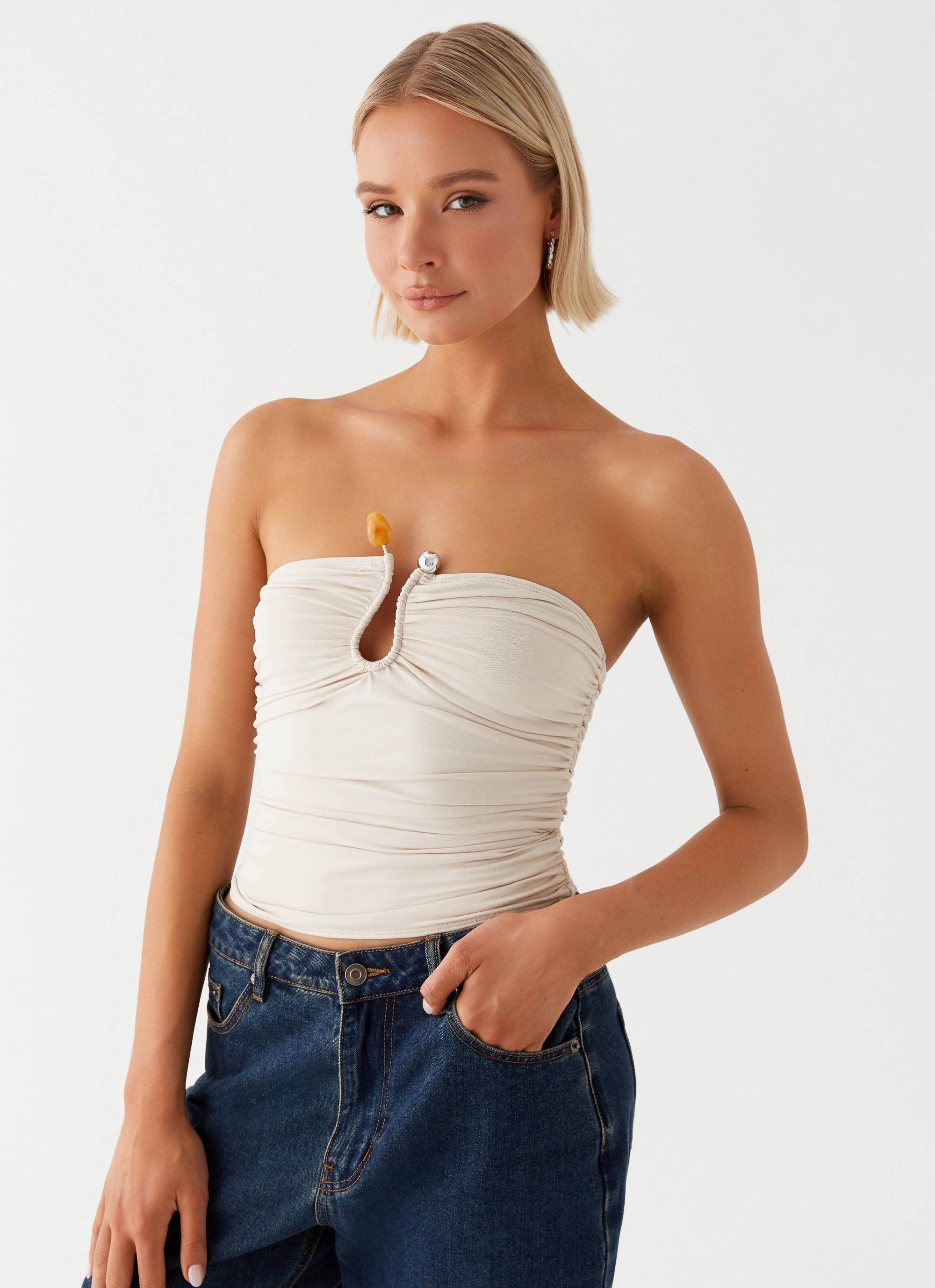 AntiMicrobialLining Reflective accents Rudy Tube Top - Ivory