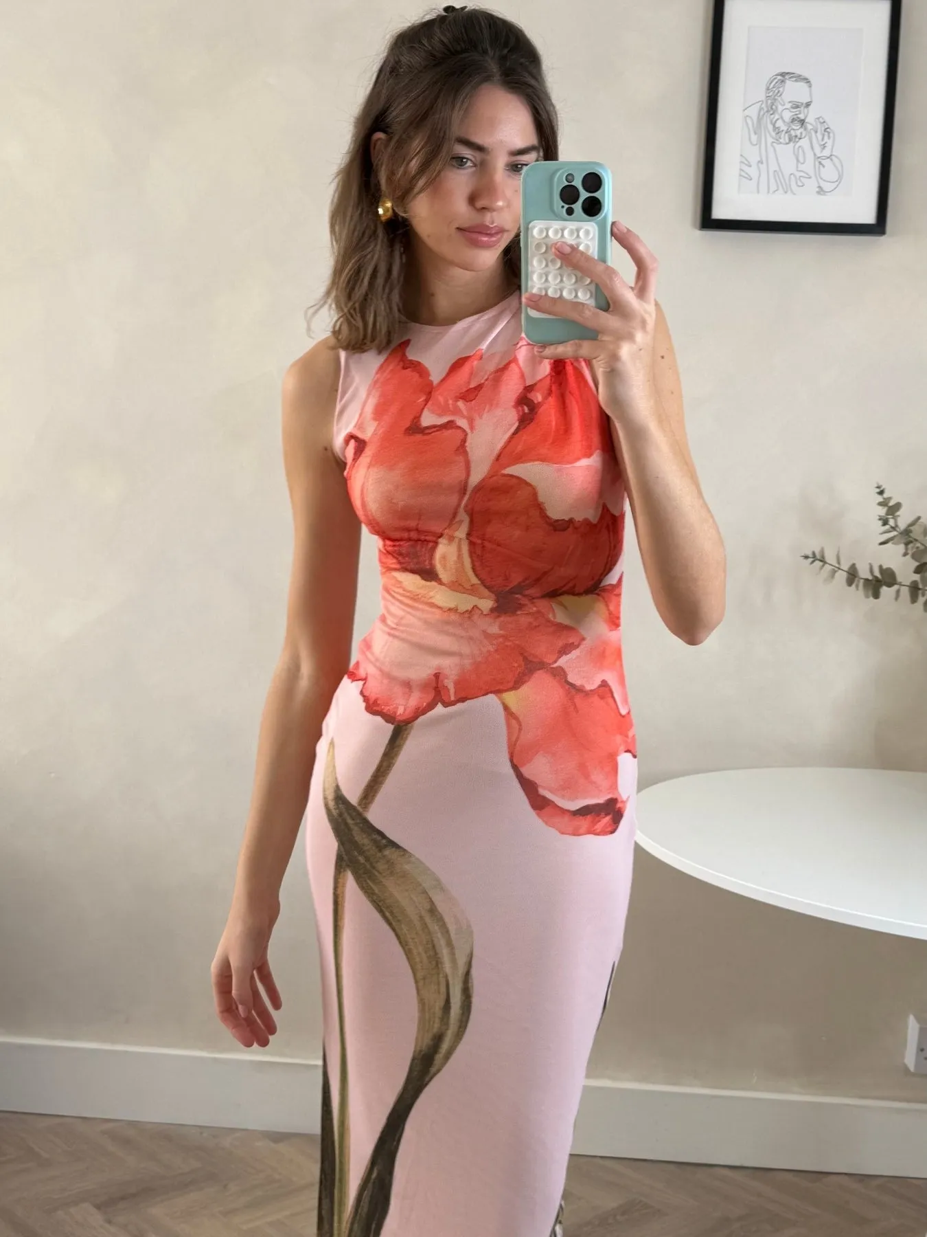 Placement Floral Maxi dress in Pink Flared shape Love Soft