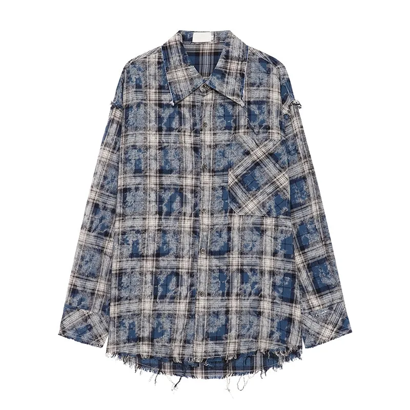 Plaid Tye-Dye Print Flannel Shirt