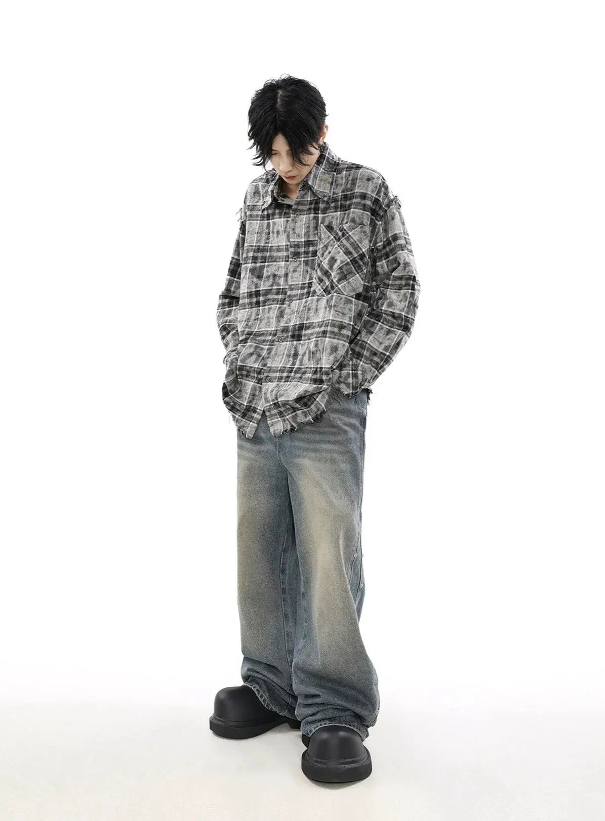 Plaid Tye-Dye Print Flannel Shirt