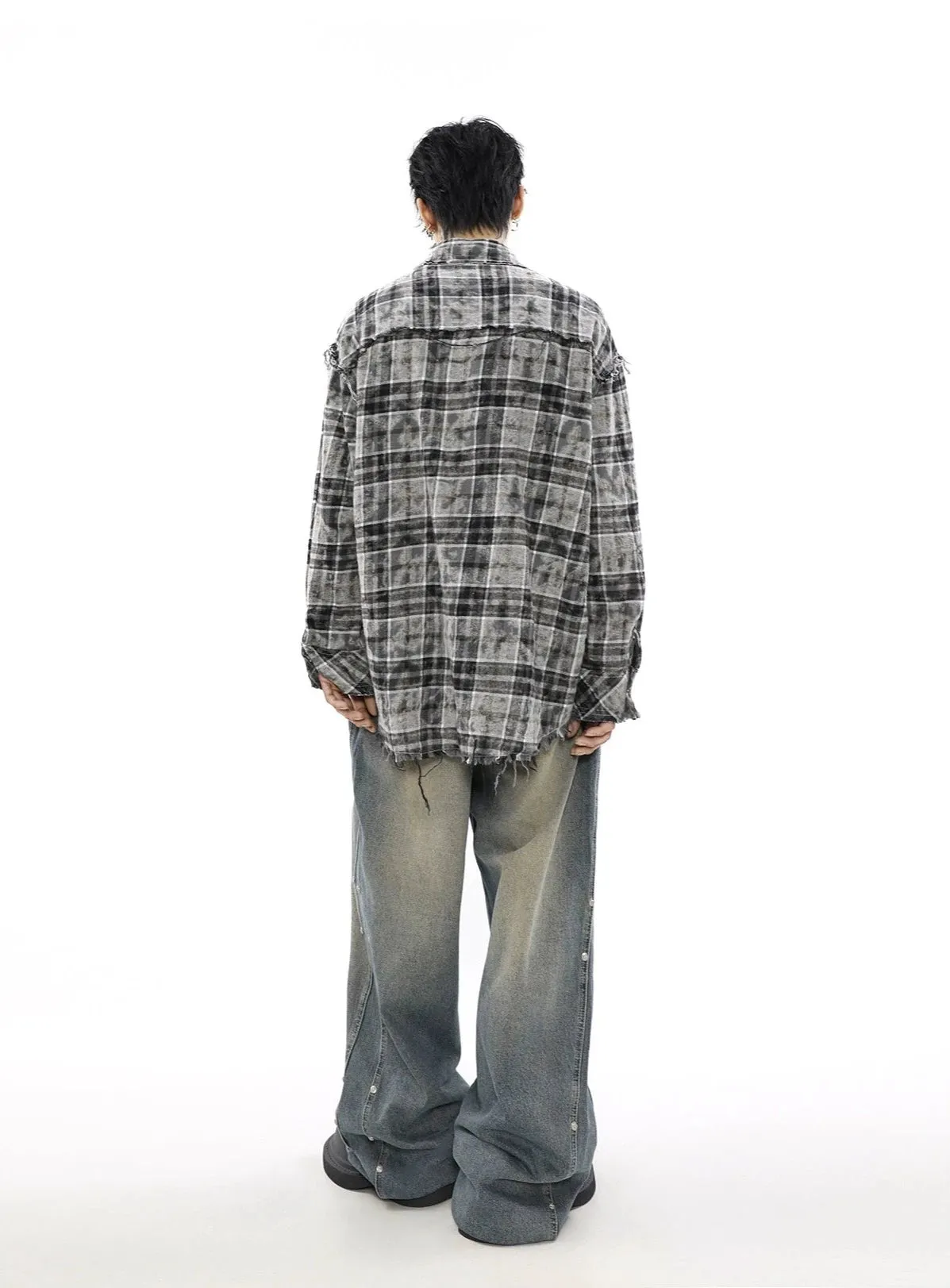 Plaid Tye-Dye Print Flannel Shirt