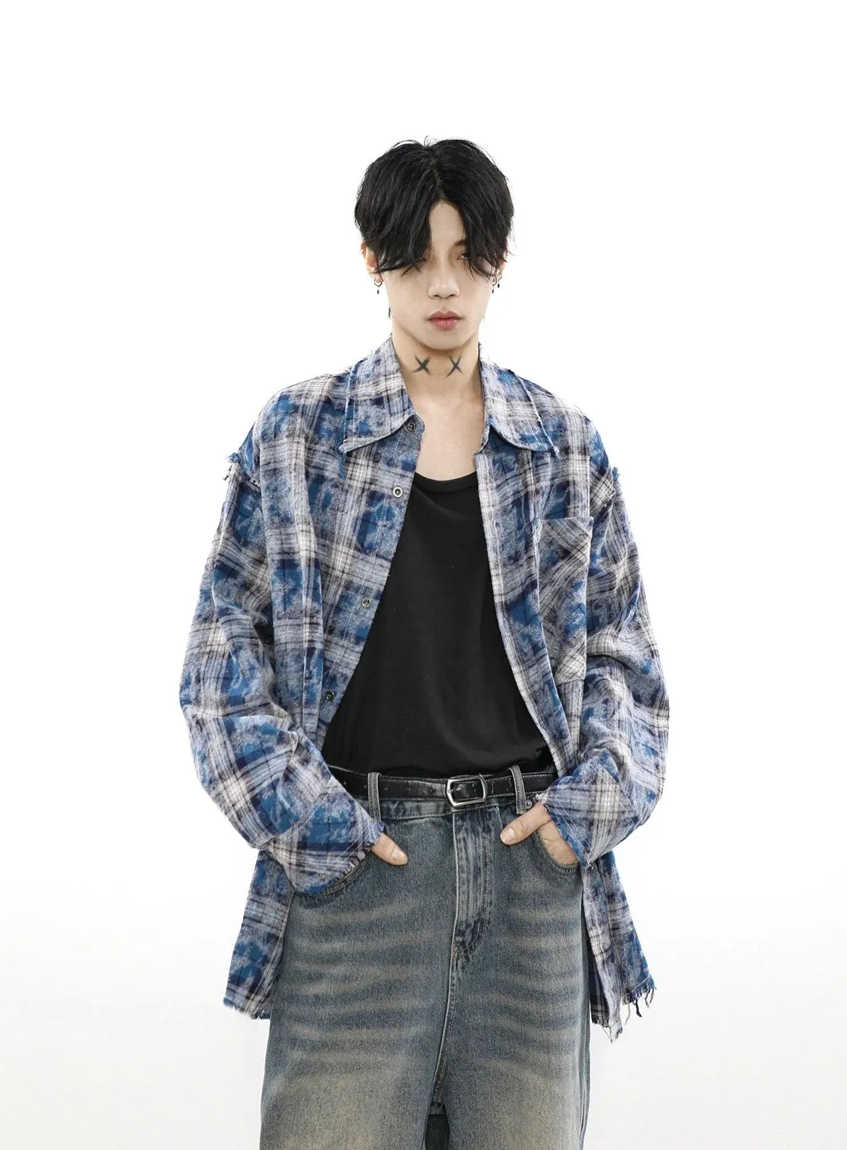 Plaid Tye-Dye Print Flannel Shirt