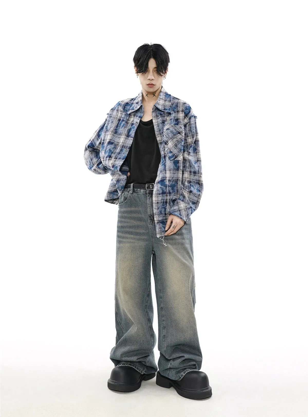 Plaid Tye-Dye Print Flannel Shirt