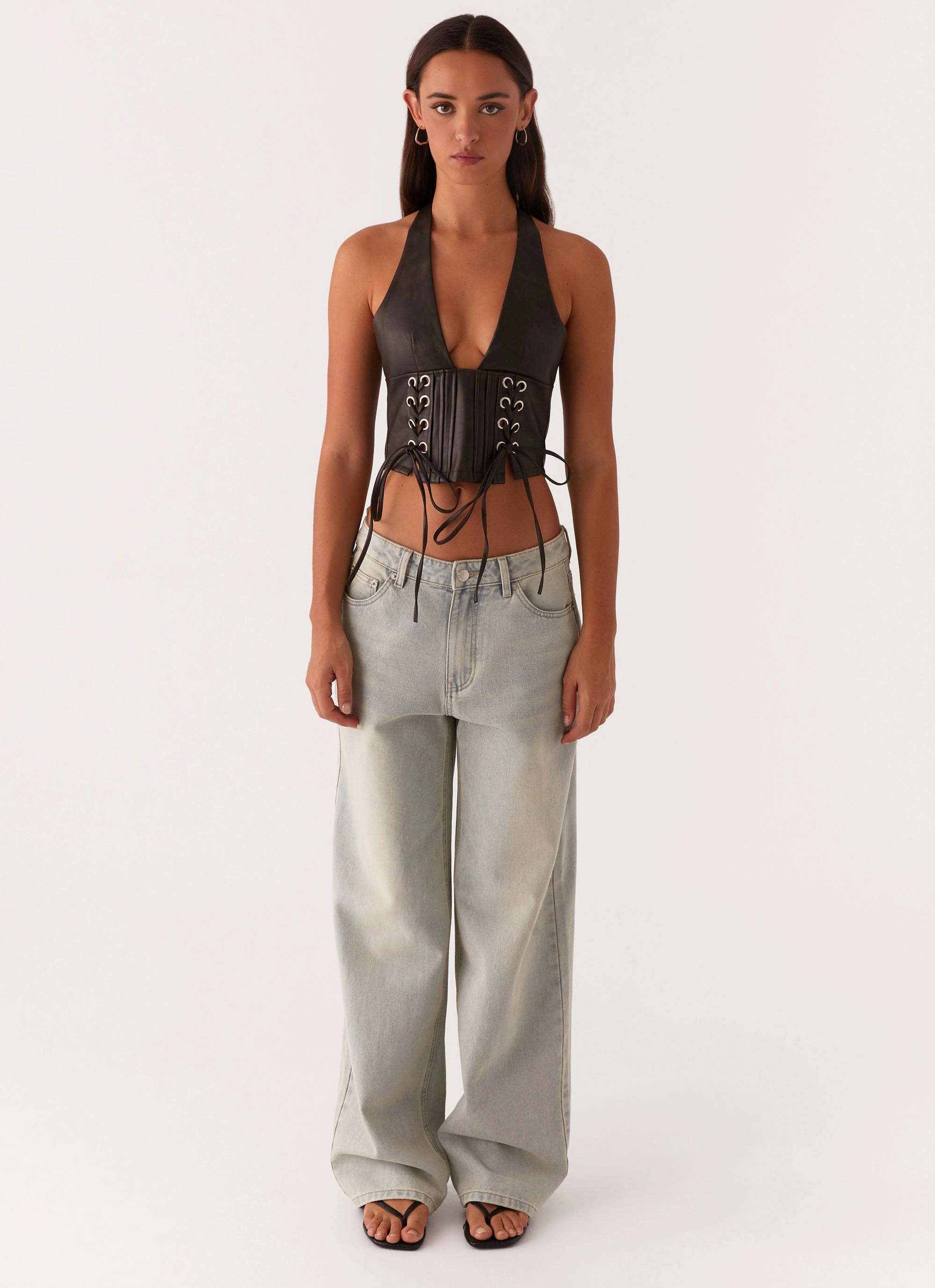 Playbook Halterneck Top - Vintage Brown Compact Jacquard Weave