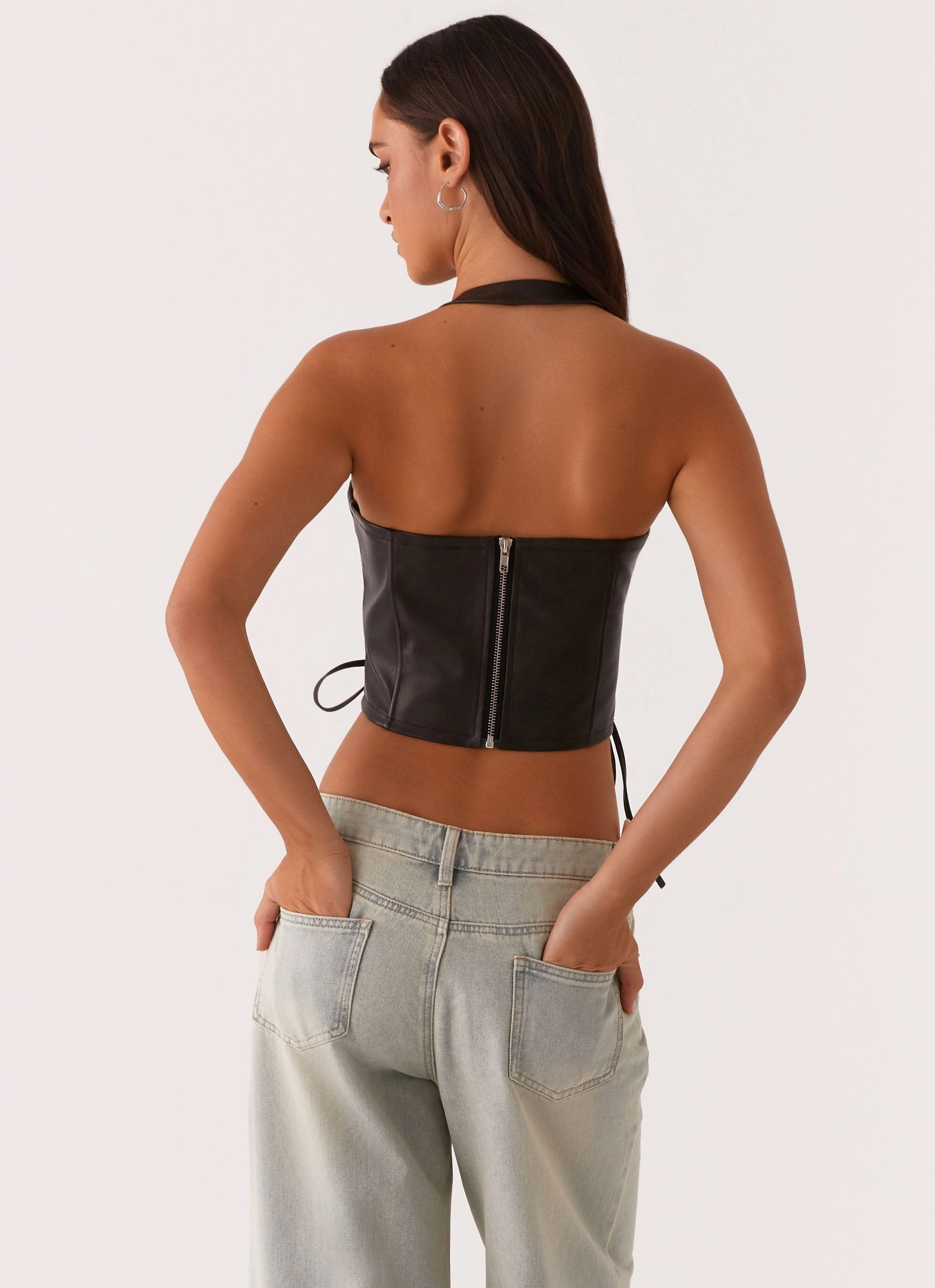 Comfortable Collar Reinforced Hems Playbook Halterneck Top - Vintage Brown