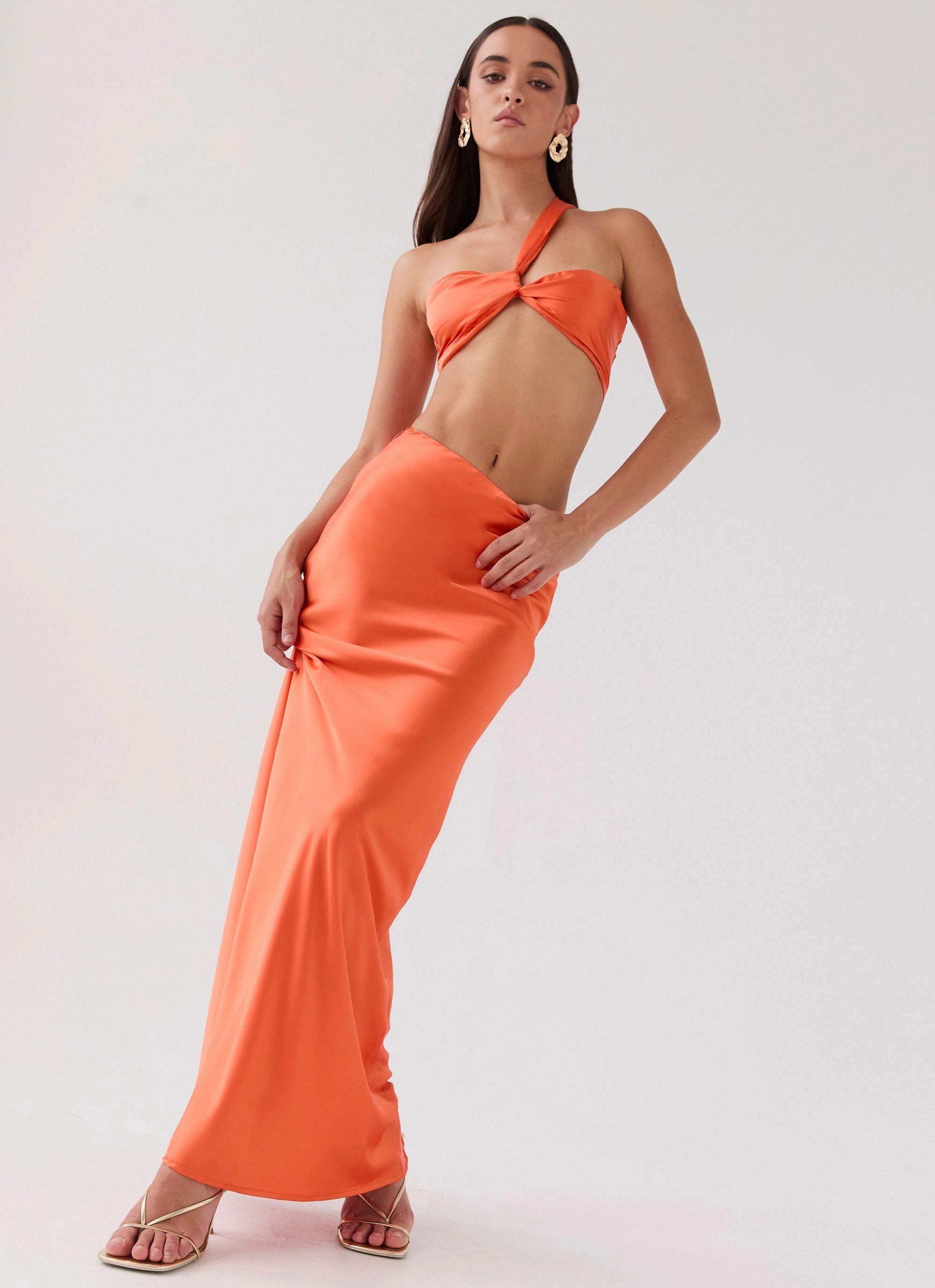 Light Comfort Hidden Oasis Satin Maxi Skirt - Tangerine