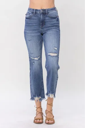 Plus high waisted destroy cropped straight
