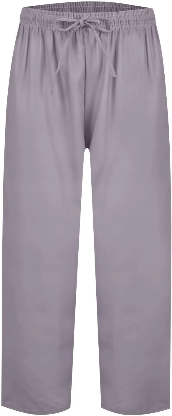 Plus Size Linen Pants for Women Wide Leg Cropped Pants Drawstring High Waisted Capri Pants Casual Loose Beach Pants