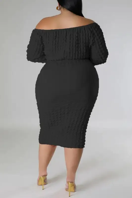 Plus-Size Seersucker Off Shoulder Crop Top Midi Skirt Set