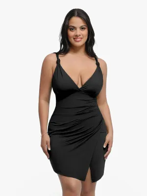 Shapewear Sculpting Side Slit Mini Dress Ventilated Mesh Panels