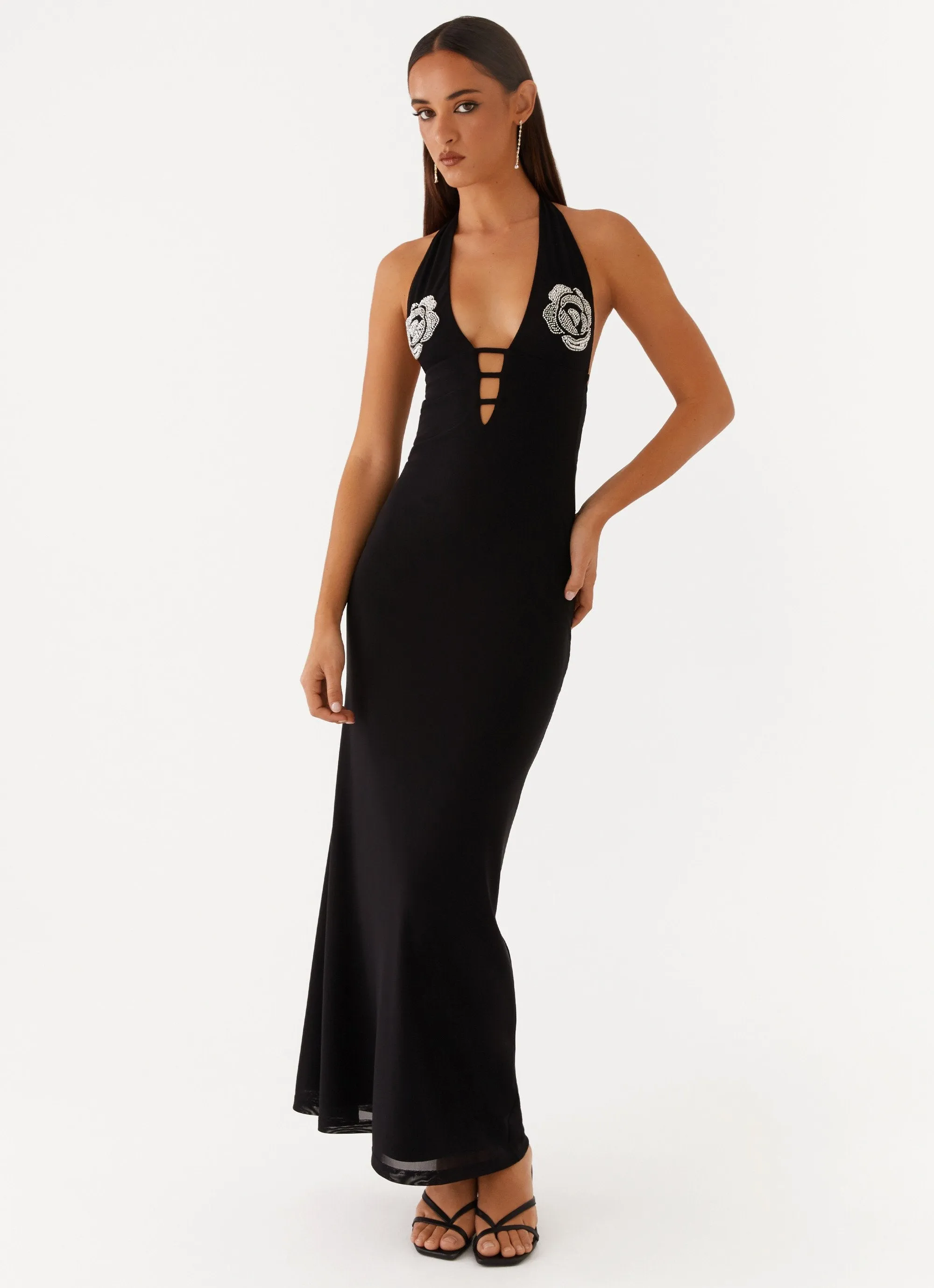 Polina Beaded Halterneck Maxi Dress - Black All Layer Soft Wear