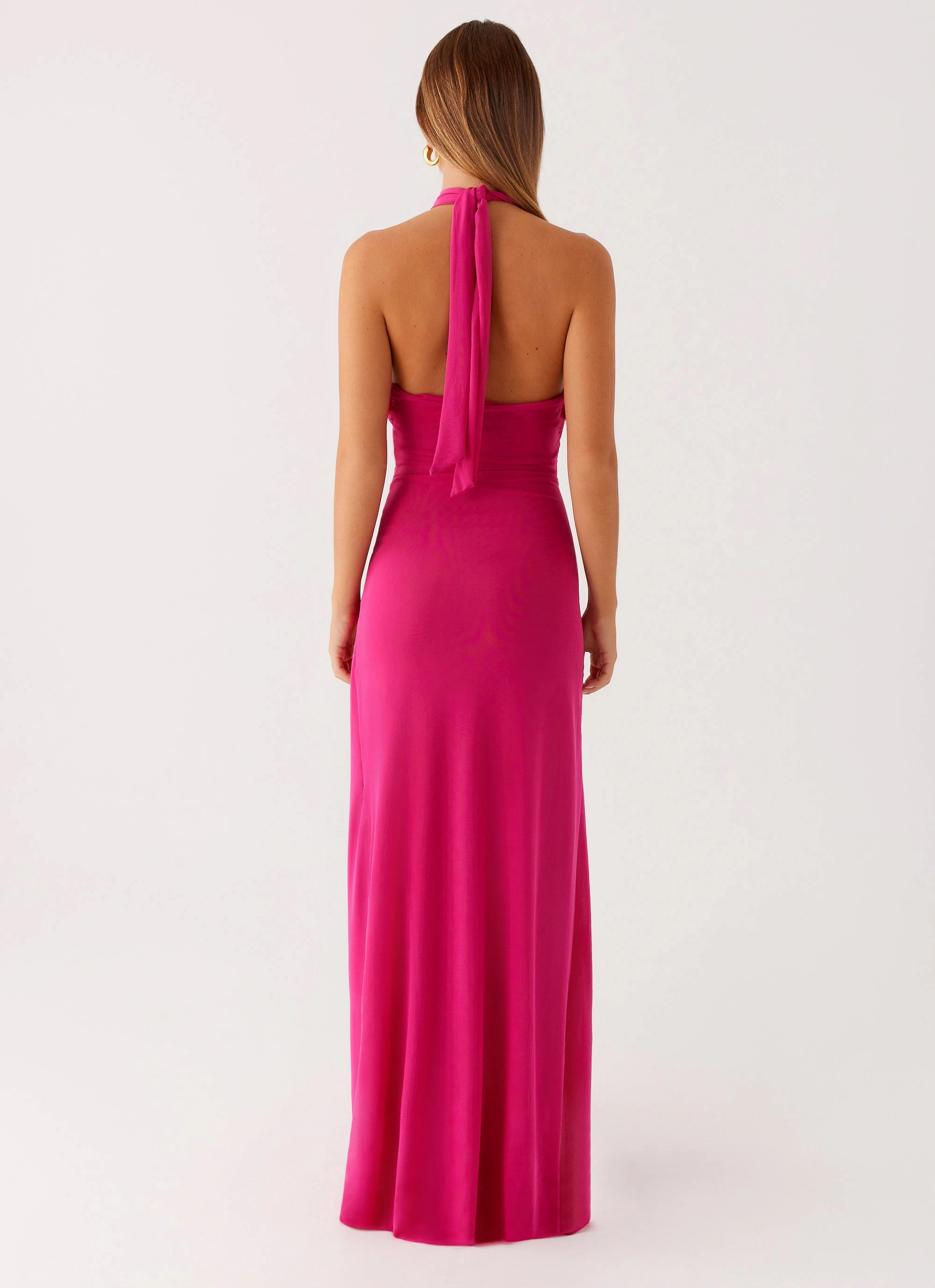 Ericka Maxi Dress - Hot Pink Textured Flow button detail