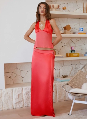 All Season Wear AntibacterialCoating Pollie Wrap Maxi Skirt - Coral