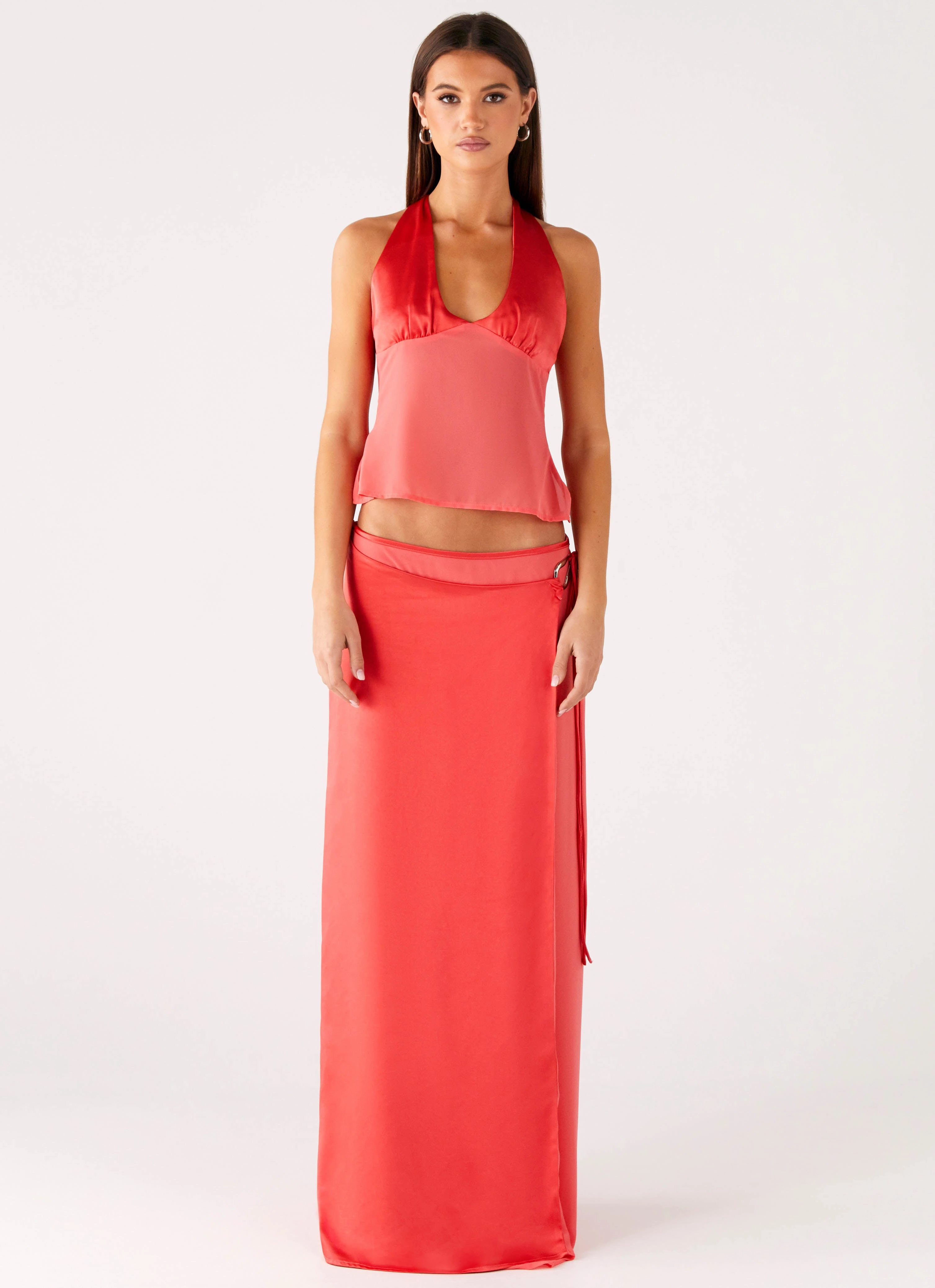 Pollie Wrap Maxi Skirt - Coral Lightweight Construction Soft and Light