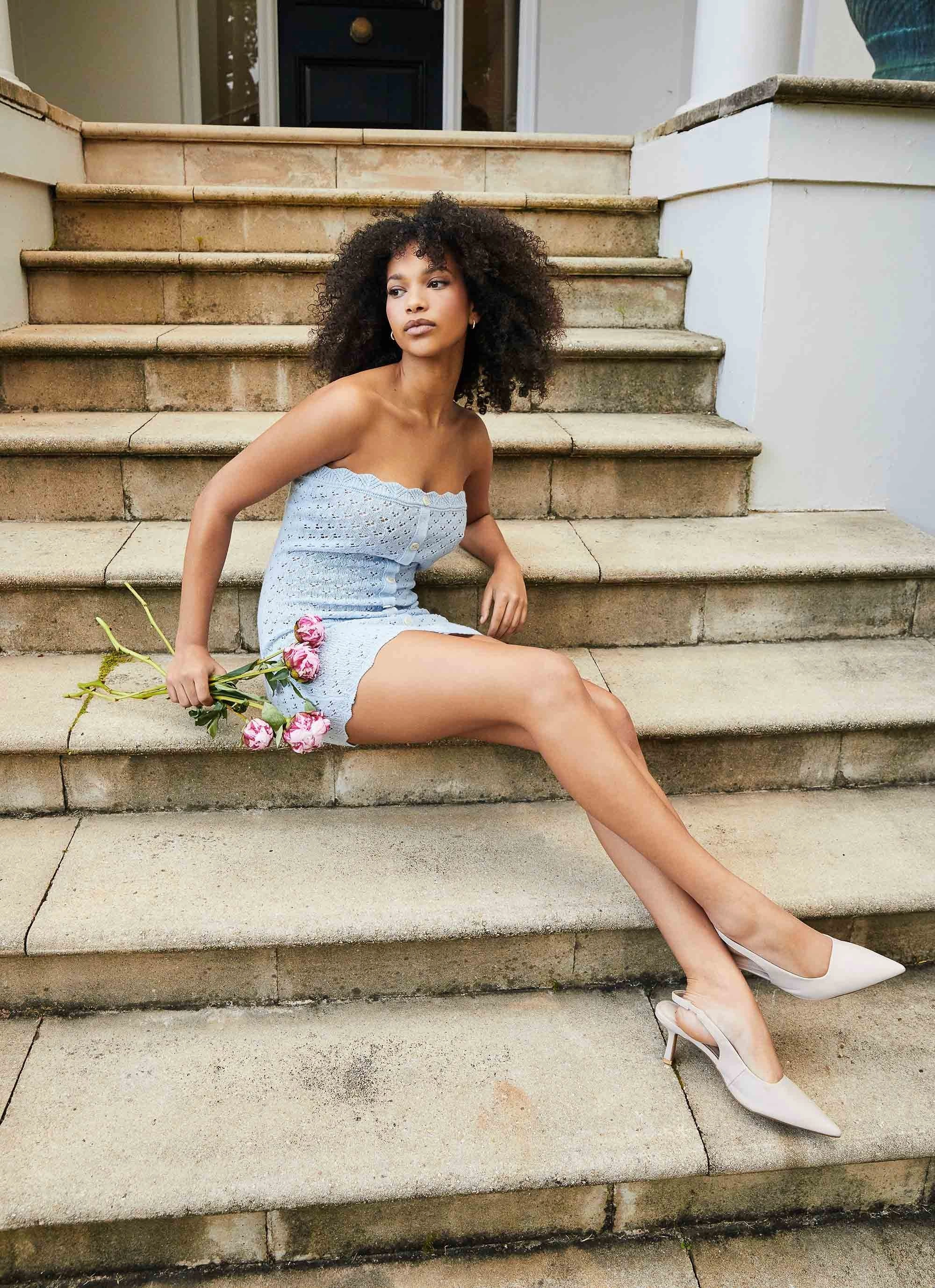 Blue Notes Knit Mini Dress - Blue Dusk High low hem