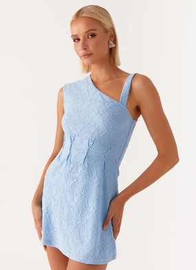 Poppy Mini Dress - Baby Blue Gloss Finish Pleated-Texture