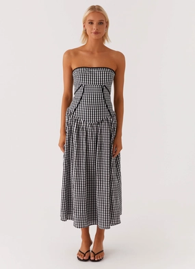 Larnie Midi Dress - Black Gingam Night wear Silky Shine