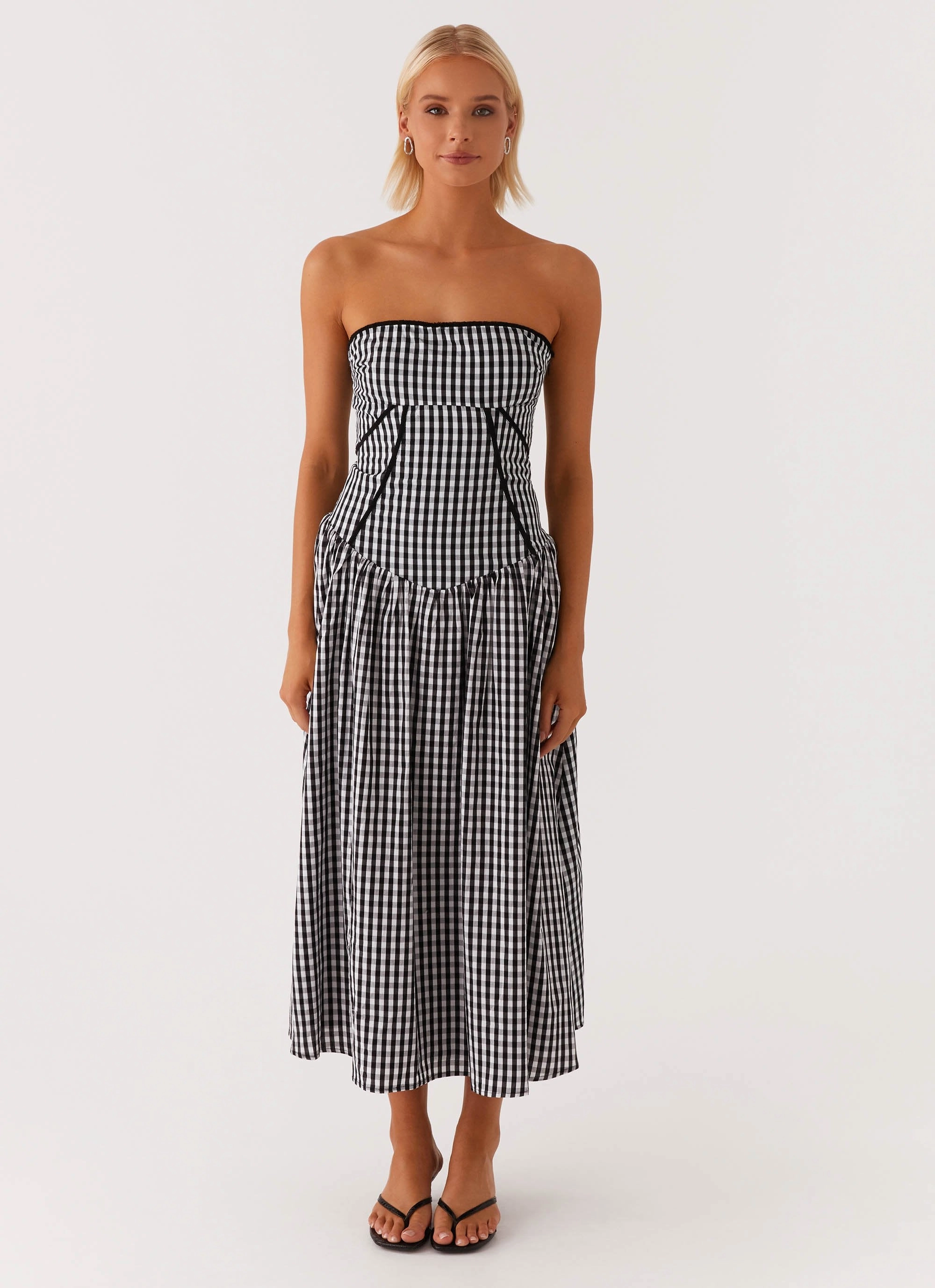 Larnie Midi Dress - Black Gingam Night wear Silky Shine