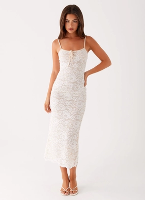 Feminine Energy Fashionable Wear Postcards Lace Midi Dress - Ivory