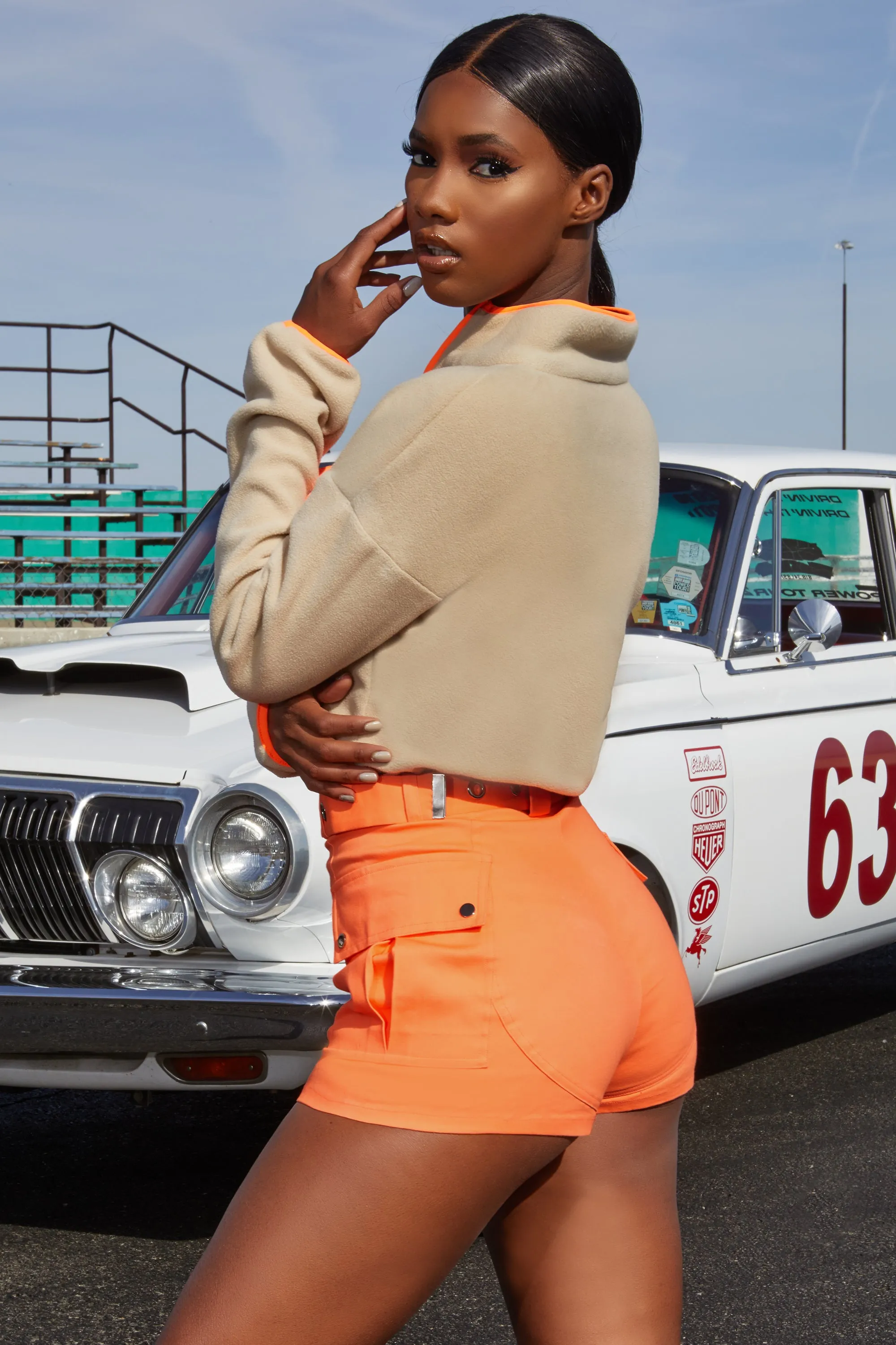 Precious Cargo High Waisted Belted Cargo Shorts in Orange