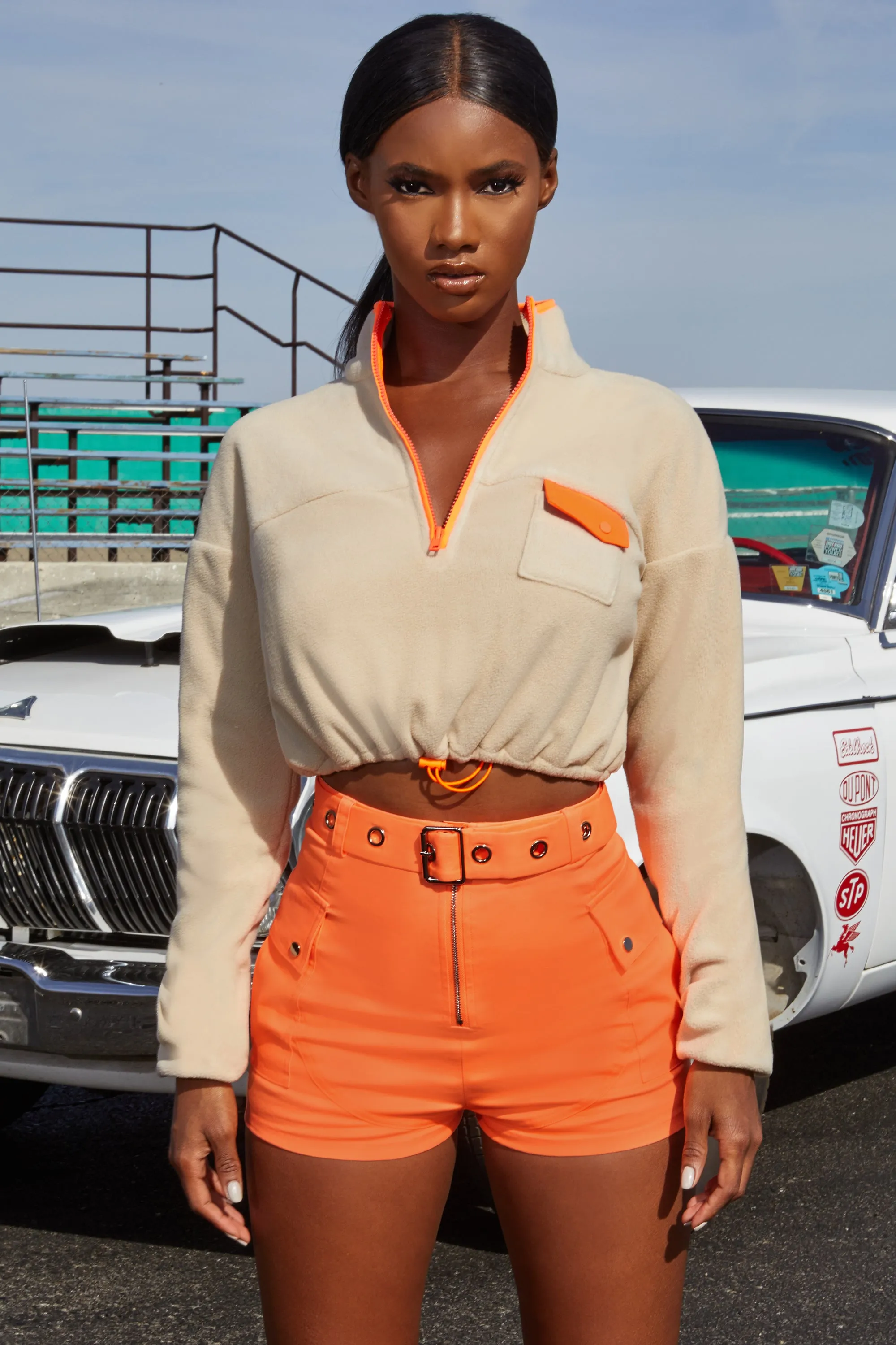 Precious Cargo High Waisted Belted Cargo Shorts in Orange